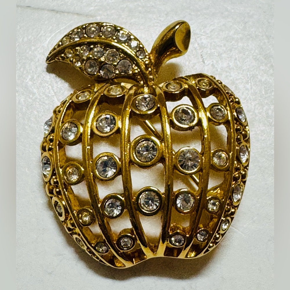 Swarovski Crystal Gold Tone Apple Brooch